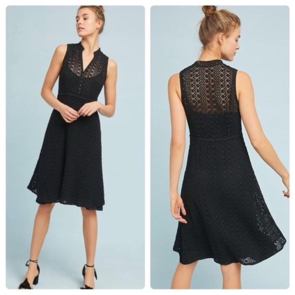 EUC Anthropologie Meadow Rue Evelyn Black Lace Midi Dress Sz 2 - Picture 1 of 10